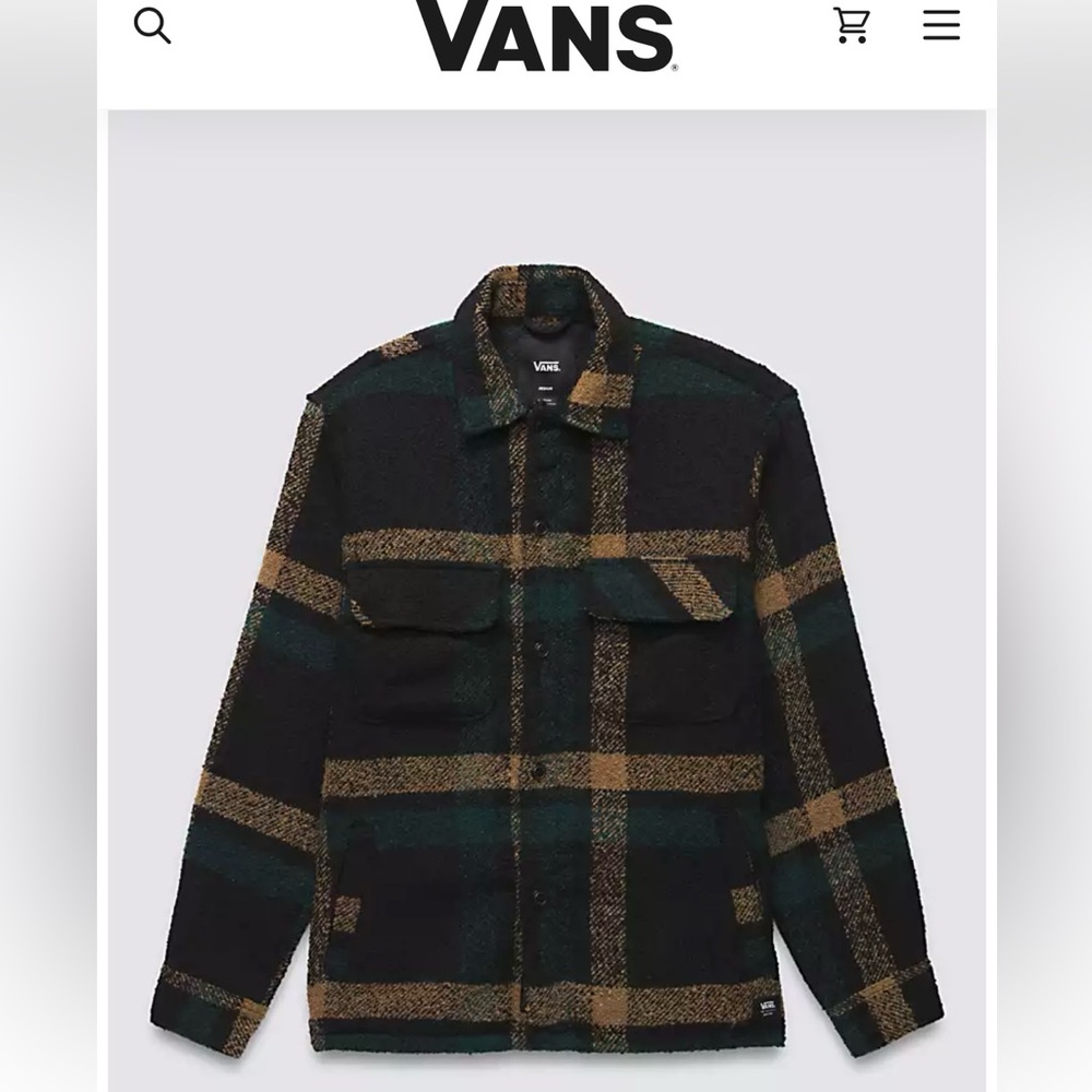 Vans Men's Black and Green Plaid Jacket